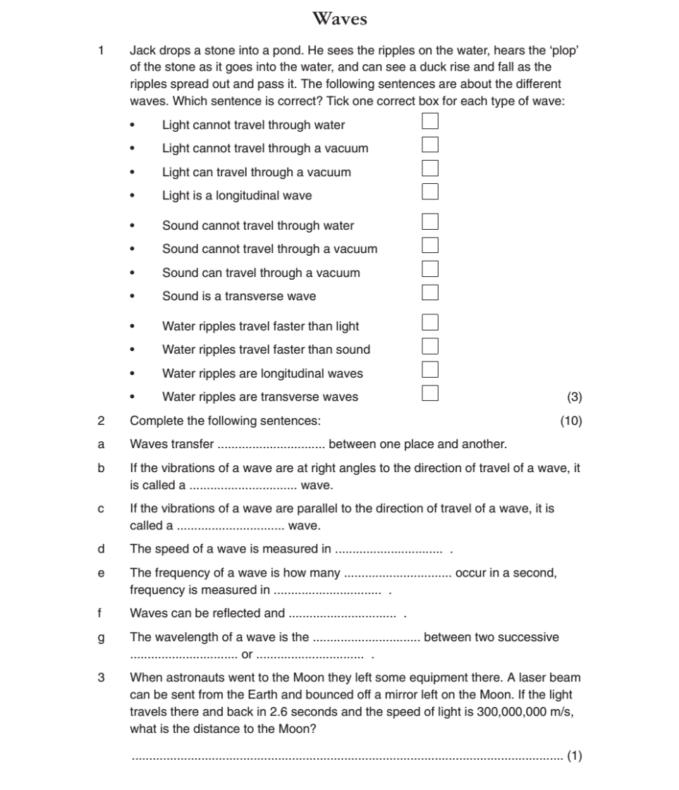 Waves And Sound Worksheet Waves Sound And Light Worksheet Fill In The Blank 2 Conceptual